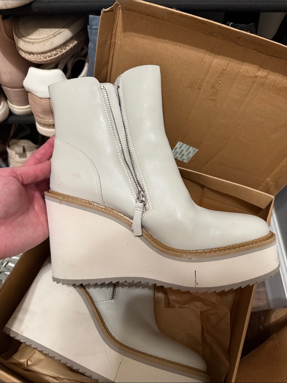 Naked Feet Cream White Platform Wedge Ankle Boots with Side Zip